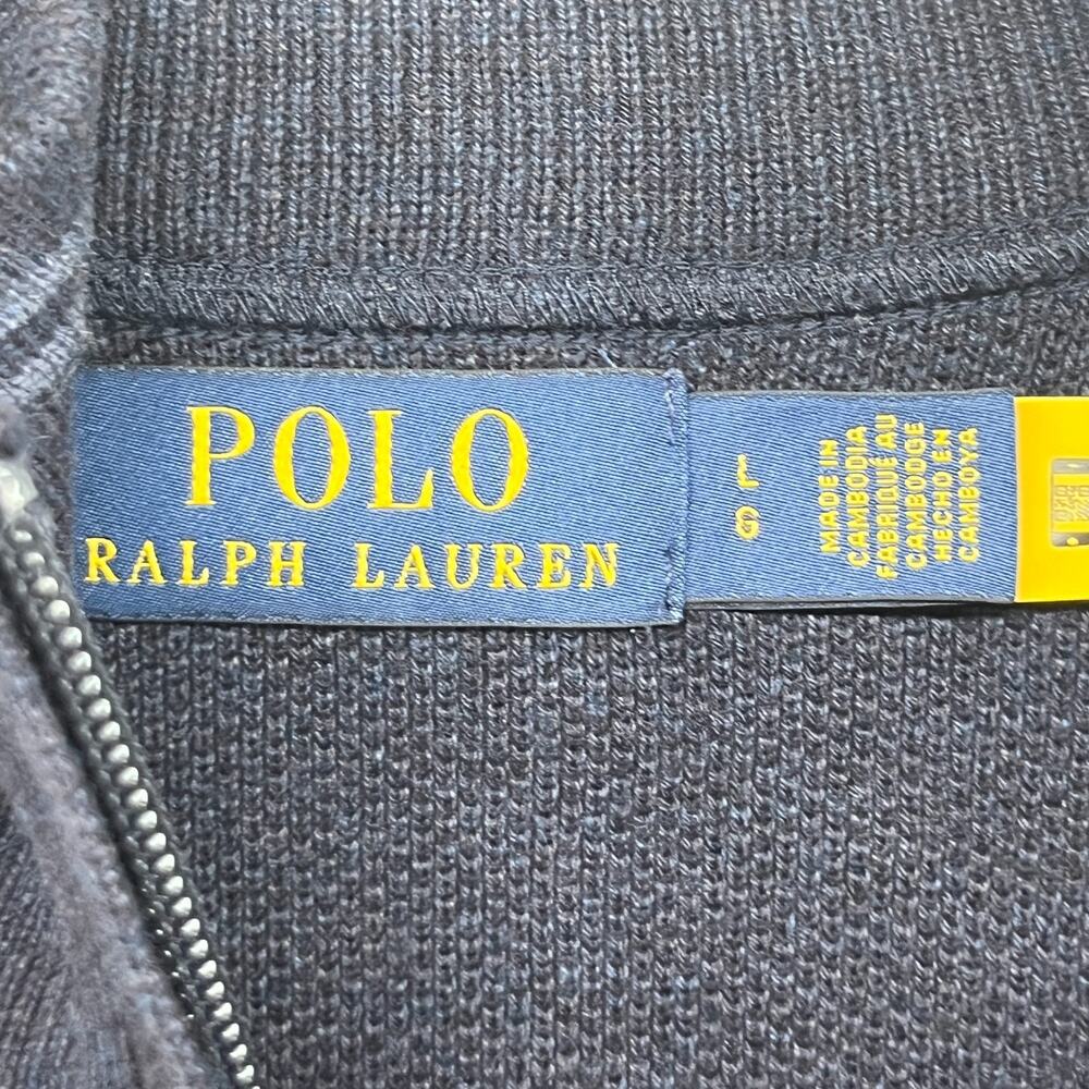 POLO RALPH LAUREN Sweater Vest Mens L Mesh Knit Cotton Full Zip Navy Blue - Picture 5 of 11